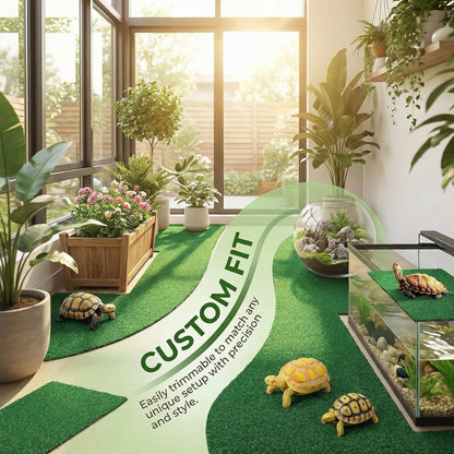 Turtle Basking Platform Artificial Grass Anti-Slip Turf Mat 19.6x9.8in for Aquarium Reptile Terrarium Amphibian Habitat