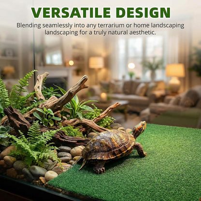 Turtle Basking Platform Artificial Grass Anti-Slip Turf Mat 19.6x9.8in for Aquarium Reptile Terrarium Amphibian Habitat