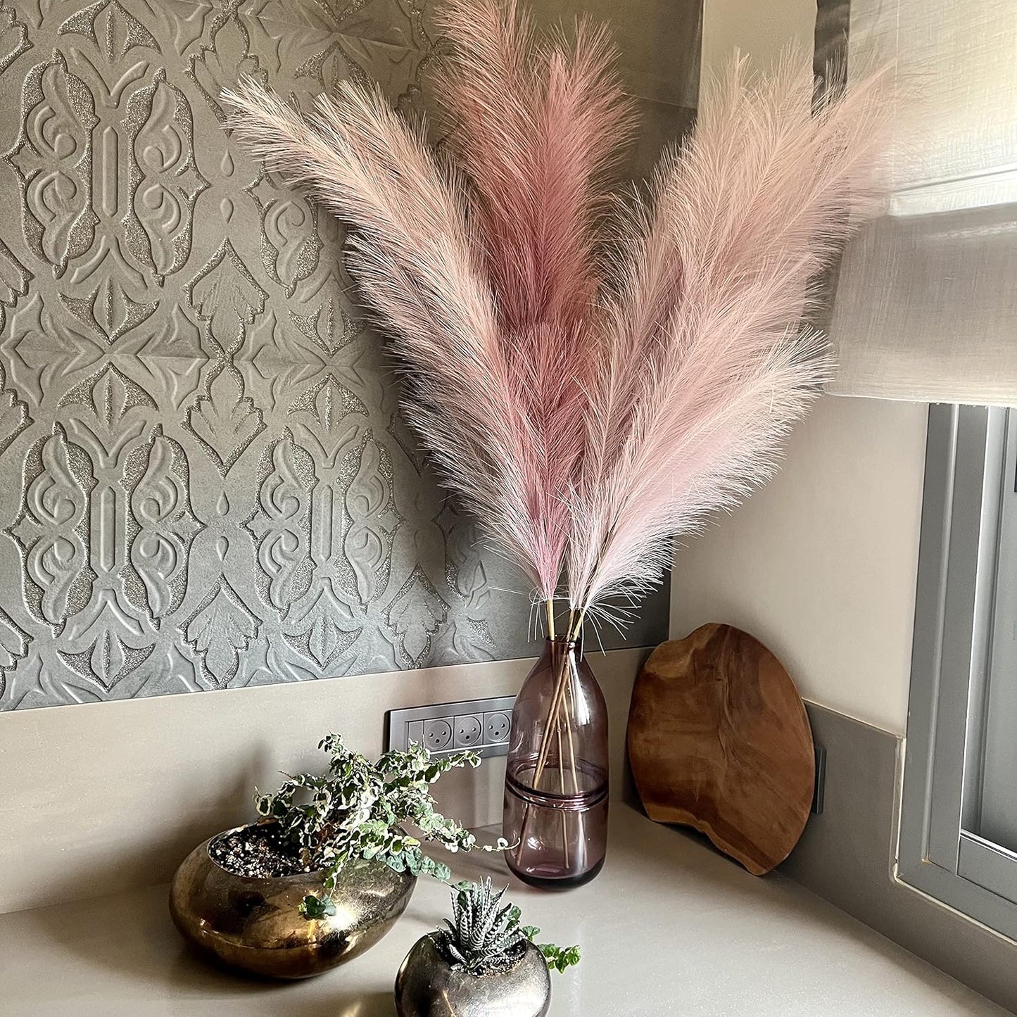 43" / 3.6 ft Pampas Grass Tall 4 Pcs - Artificial Large Pampas Grass Decor for Floor Vase, Room Decor, Home Decor, Boho Decor (Coffee & Cream)