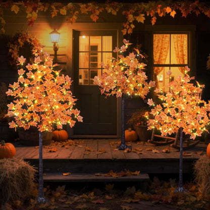 2PCS 6FT 240LED(120LED Each) Artificial Lighted Maple Tree Warm White Fall Decorations Indoor Outdoor, Orange