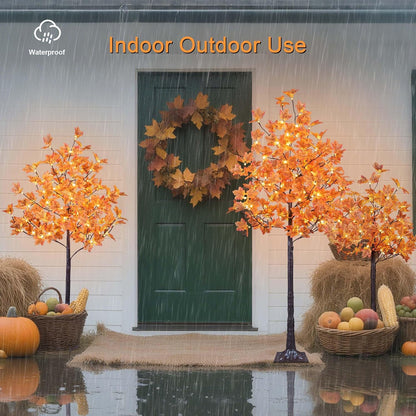2PCS 6FT 240LED(120LED Each) Artificial Lighted Maple Tree Warm White Fall Decorations Indoor Outdoor, Orange