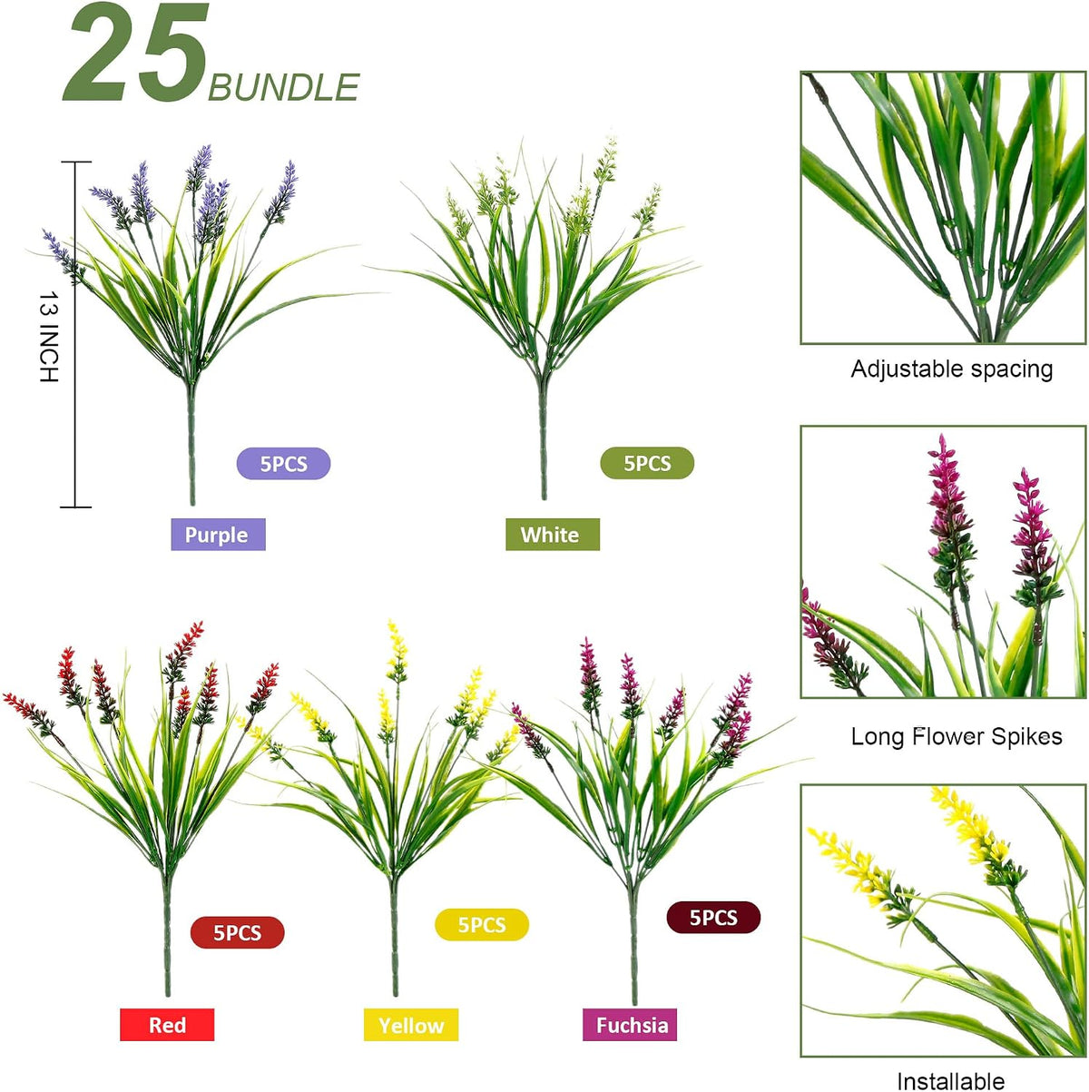 25 Bundles Mix Color Artificial Monkey Grass UV Resistant for Outdoor