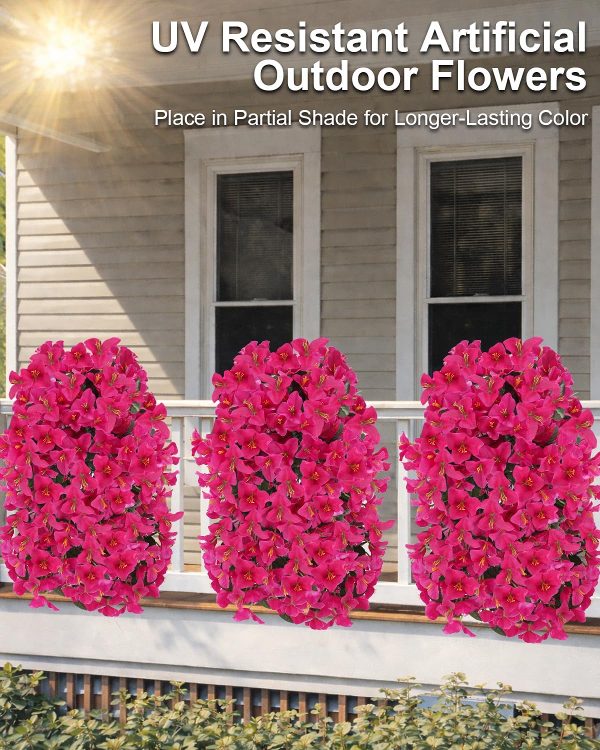 Artificial Flowers for Outdoors – of UV-Resistant Artificial Bougainvillea, Realistic Silk Flowers for Front Porch, Patio, Garden, Window Boxes & Hanging Baskets (Hot Pink, 2)