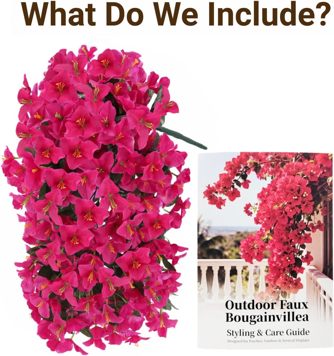 Artificial Flowers for Outdoors – of UV-Resistant Artificial Bougainvillea, Realistic Silk Flowers for Front Porch, Patio, Garden, Window Boxes & Hanging Baskets (Hot Pink, 2)