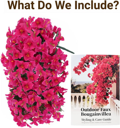 Artificial Flowers for Outdoors – of UV-Resistant Artificial Bougainvillea, Realistic Silk Flowers for Front Porch, Patio, Garden, Window Boxes & Hanging Baskets (Hot Pink, 2)