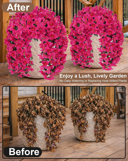 Artificial Flowers for Outdoors – of UV-Resistant Artificial Bougainvillea, Realistic Silk Flowers for Front Porch, Patio, Garden, Window Boxes & Hanging Baskets (Hot Pink, 2)