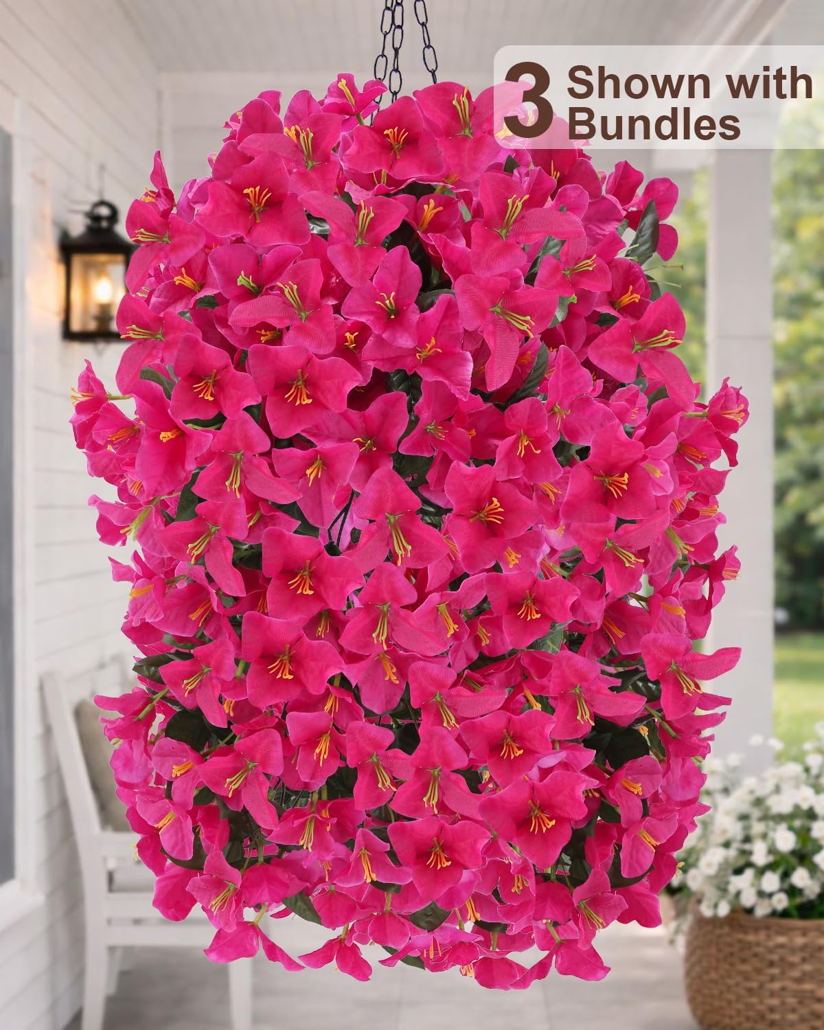 Artificial Flowers for Outdoors – of UV-Resistant Artificial Bougainvillea, Realistic Silk Flowers for Front Porch, Patio, Garden, Window Boxes & Hanging Baskets (Hot Pink, 2)