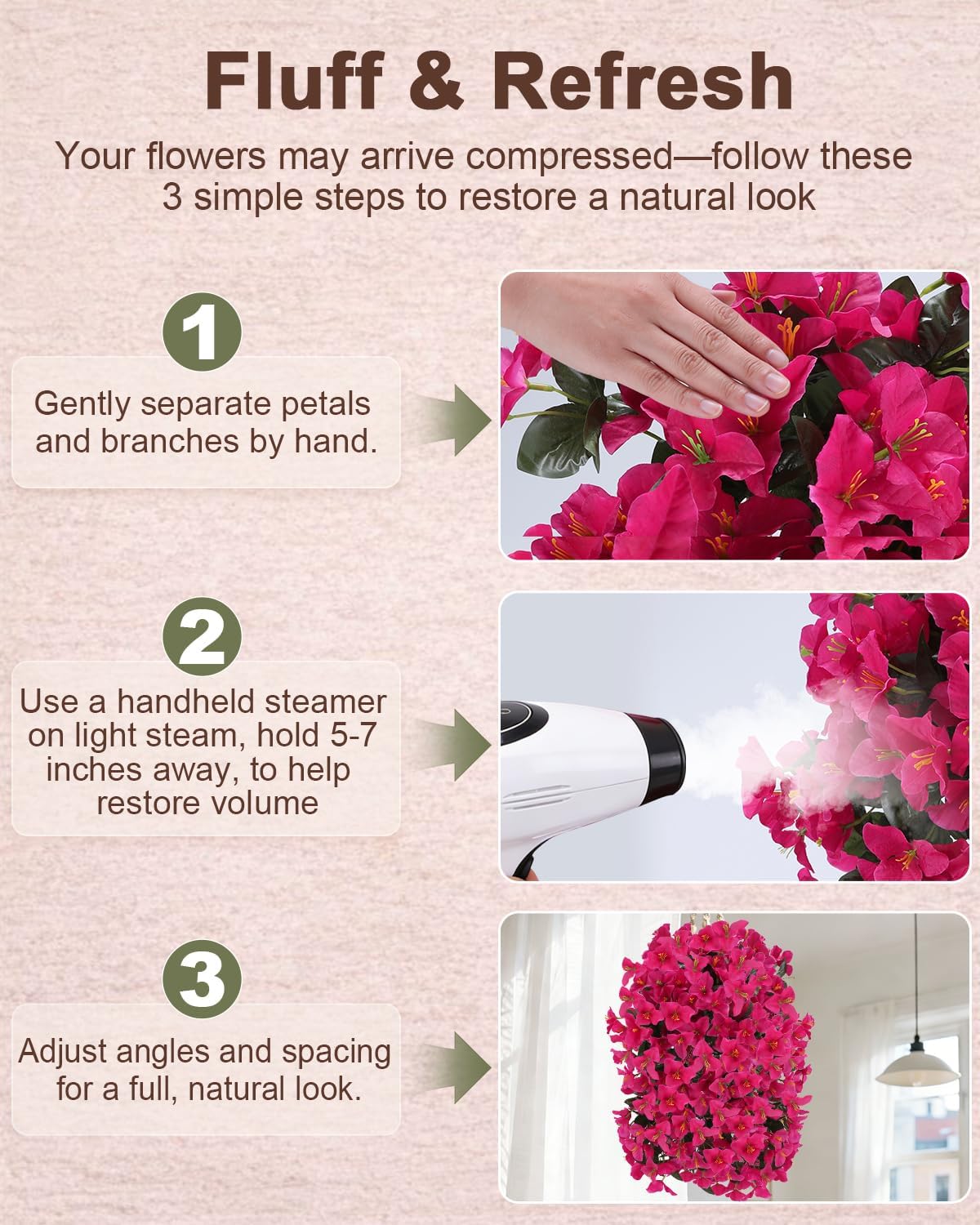 Artificial Flowers for Outdoors – of UV-Resistant Artificial Bougainvillea, Realistic Silk Flowers for Front Porch, Patio, Garden, Window Boxes & Hanging Baskets (Hot Pink, 2)