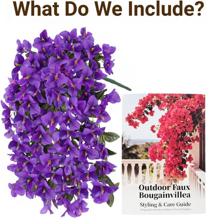 Artificial Flowers for Outdoors – of UV-Resistant Artificial Bougainvillea, Realistic Silk Flowers for Front Porch, Patio, Garden, Window Boxes & Hanging Baskets (Hot Pink, 2)