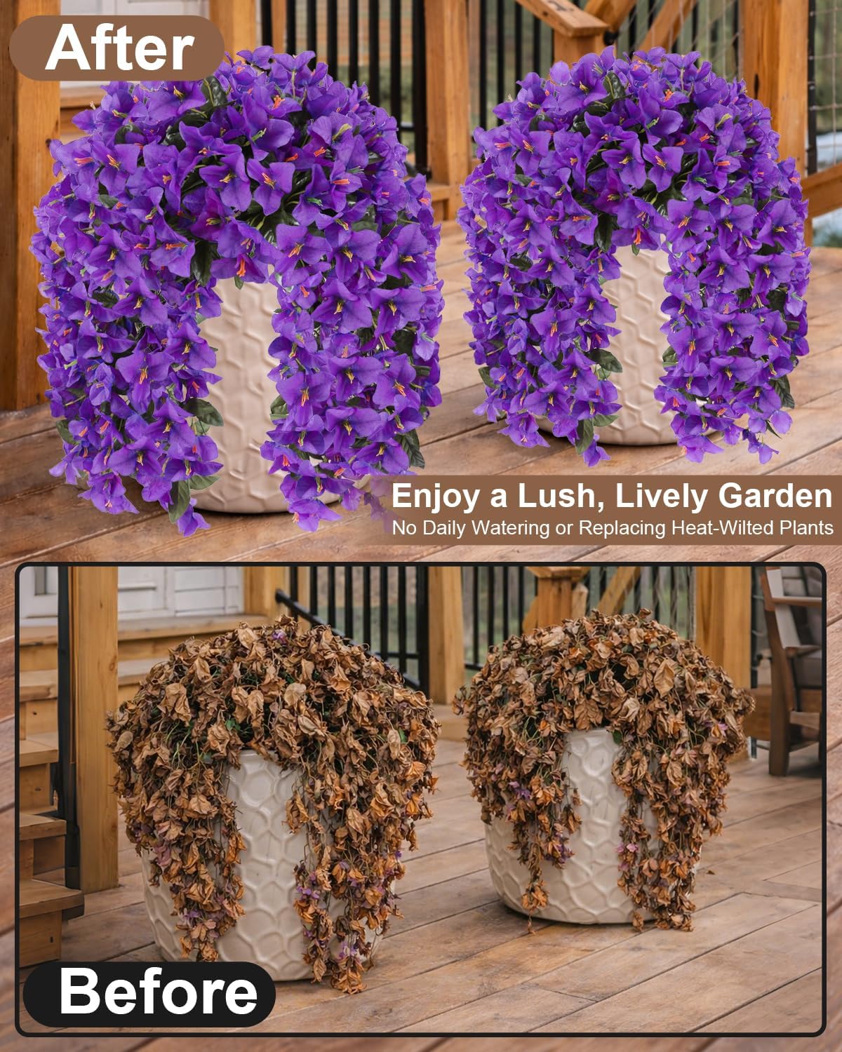 Artificial Flowers for Outdoors – of UV-Resistant Artificial Bougainvillea, Realistic Silk Flowers for Front Porch, Patio, Garden, Window Boxes & Hanging Baskets (Hot Pink, 2)
