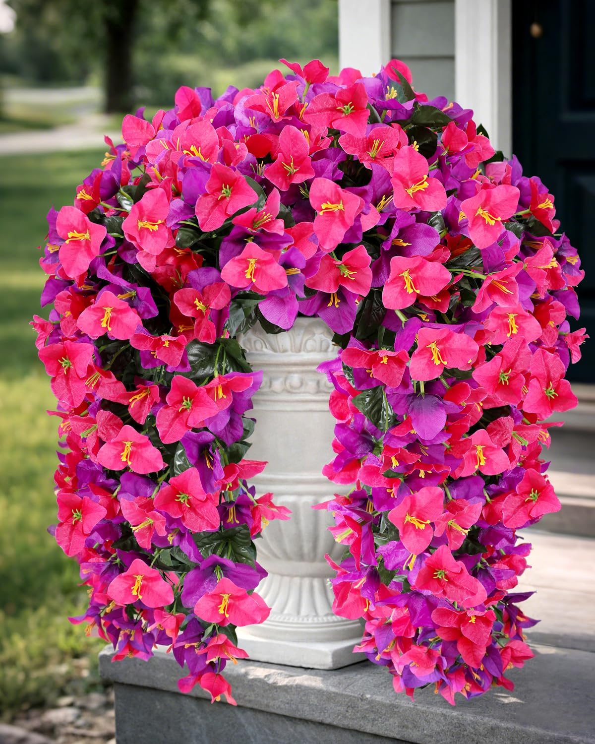Artificial Flowers for Outdoors – of UV-Resistant Artificial Bougainvillea, Realistic Silk Flowers for Front Porch, Patio, Garden, Window Boxes & Hanging Baskets (Hot Pink, 2)