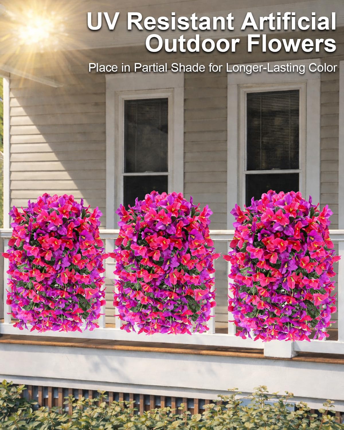 Artificial Flowers for Outdoors – of UV-Resistant Artificial Bougainvillea, Realistic Silk Flowers for Front Porch, Patio, Garden, Window Boxes & Hanging Baskets (Hot Pink, 2)