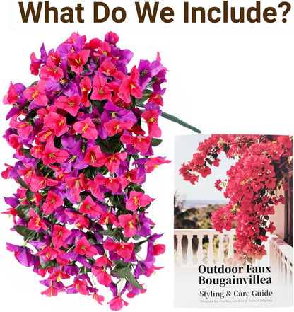 Artificial Flowers for Outdoors – of UV-Resistant Artificial Bougainvillea, Realistic Silk Flowers for Front Porch, Patio, Garden, Window Boxes & Hanging Baskets (Hot Pink, 2)