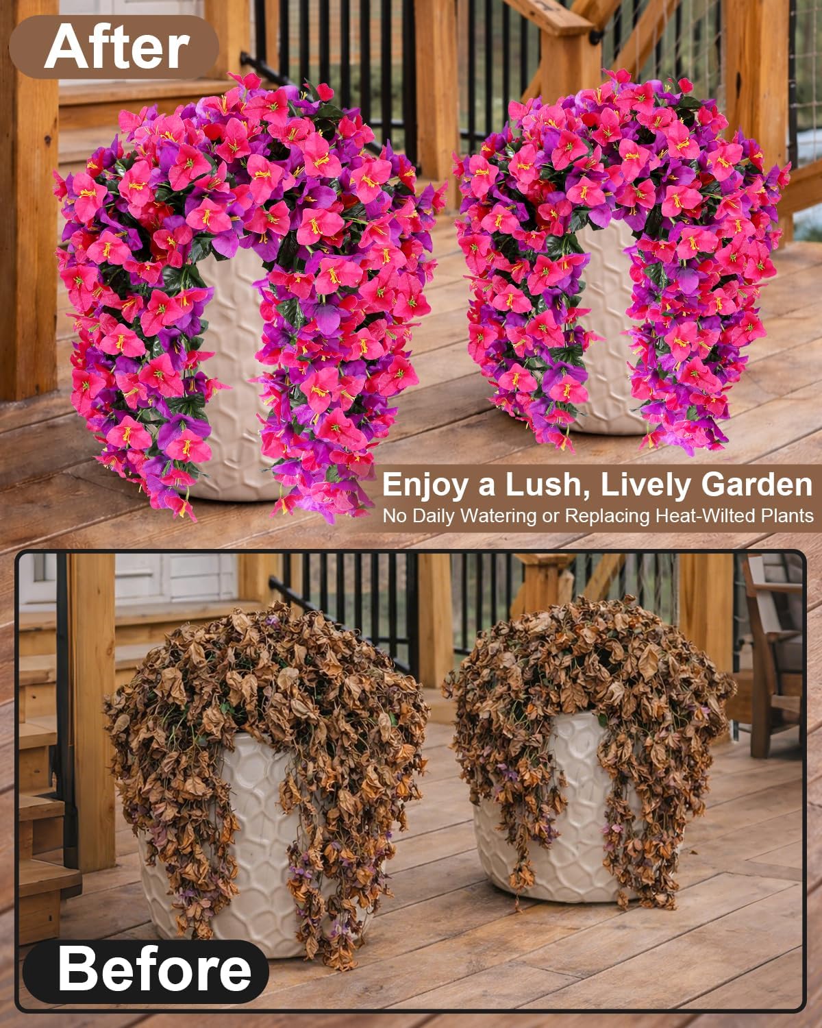 Artificial Flowers for Outdoors – of UV-Resistant Artificial Bougainvillea, Realistic Silk Flowers for Front Porch, Patio, Garden, Window Boxes & Hanging Baskets (Hot Pink, 2)