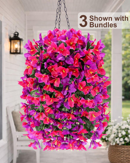 Artificial Flowers for Outdoors – of UV-Resistant Artificial Bougainvillea, Realistic Silk Flowers for Front Porch, Patio, Garden, Window Boxes & Hanging Baskets (Hot Pink, 2)