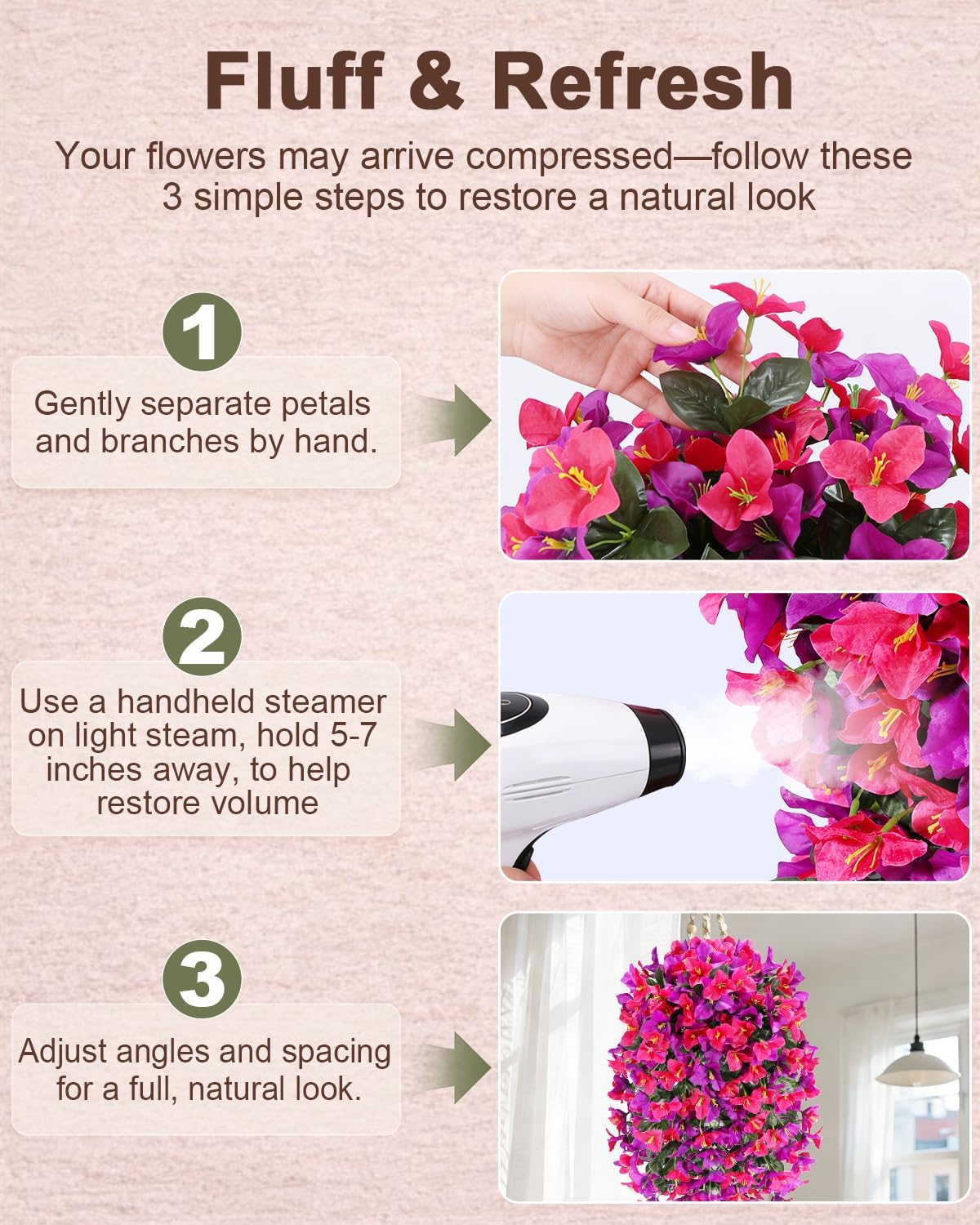 Artificial Flowers for Outdoors – of UV-Resistant Artificial Bougainvillea, Realistic Silk Flowers for Front Porch, Patio, Garden, Window Boxes & Hanging Baskets (Hot Pink, 2)