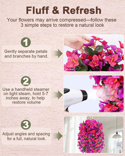 Artificial Flowers for Outdoors – of UV-Resistant Artificial Bougainvillea, Realistic Silk Flowers for Front Porch, Patio, Garden, Window Boxes & Hanging Baskets (Hot Pink, 2)