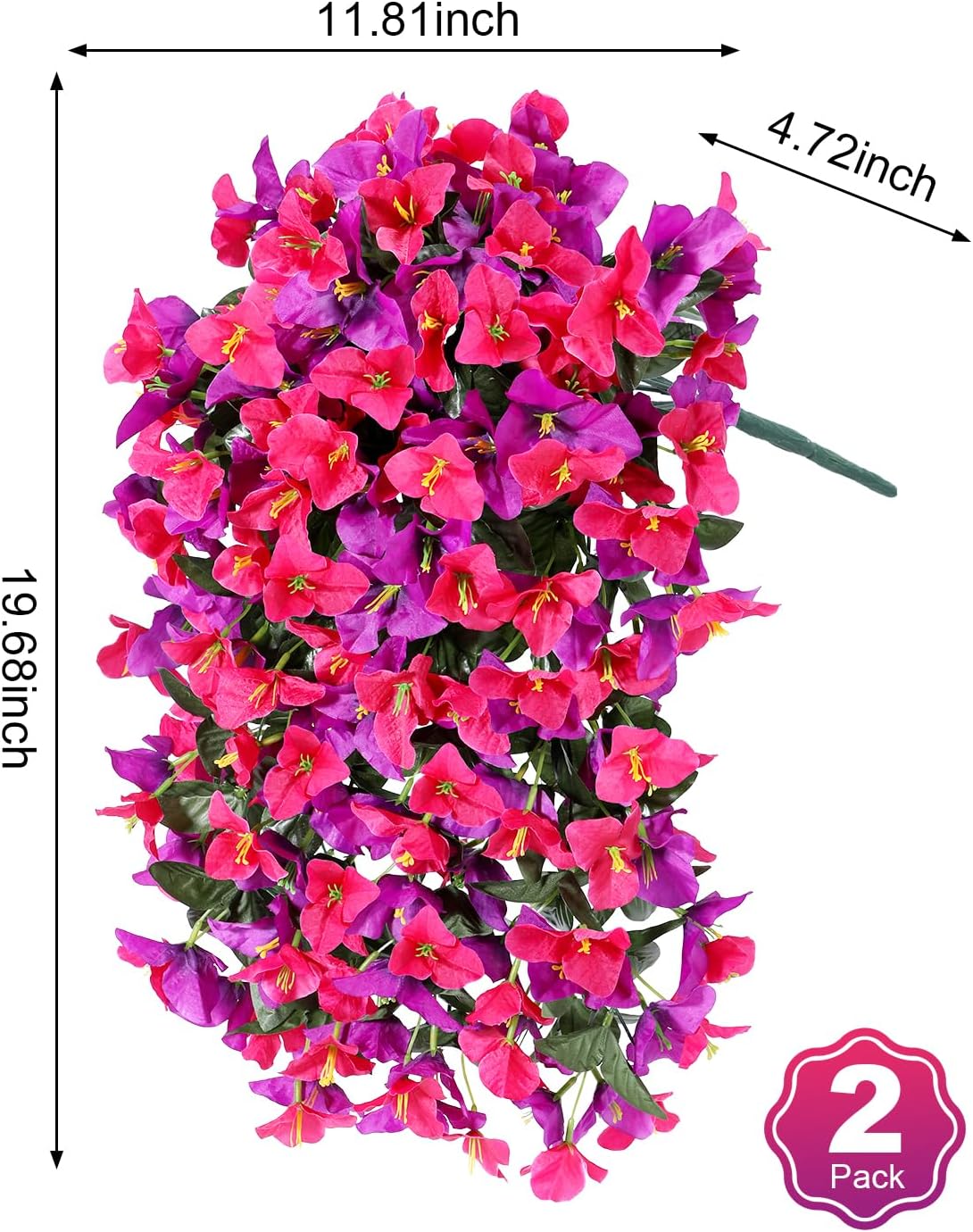 Artificial Flowers for Outdoors – of UV-Resistant Artificial Bougainvillea, Realistic Silk Flowers for Front Porch, Patio, Garden, Window Boxes & Hanging Baskets (Hot Pink, 2)