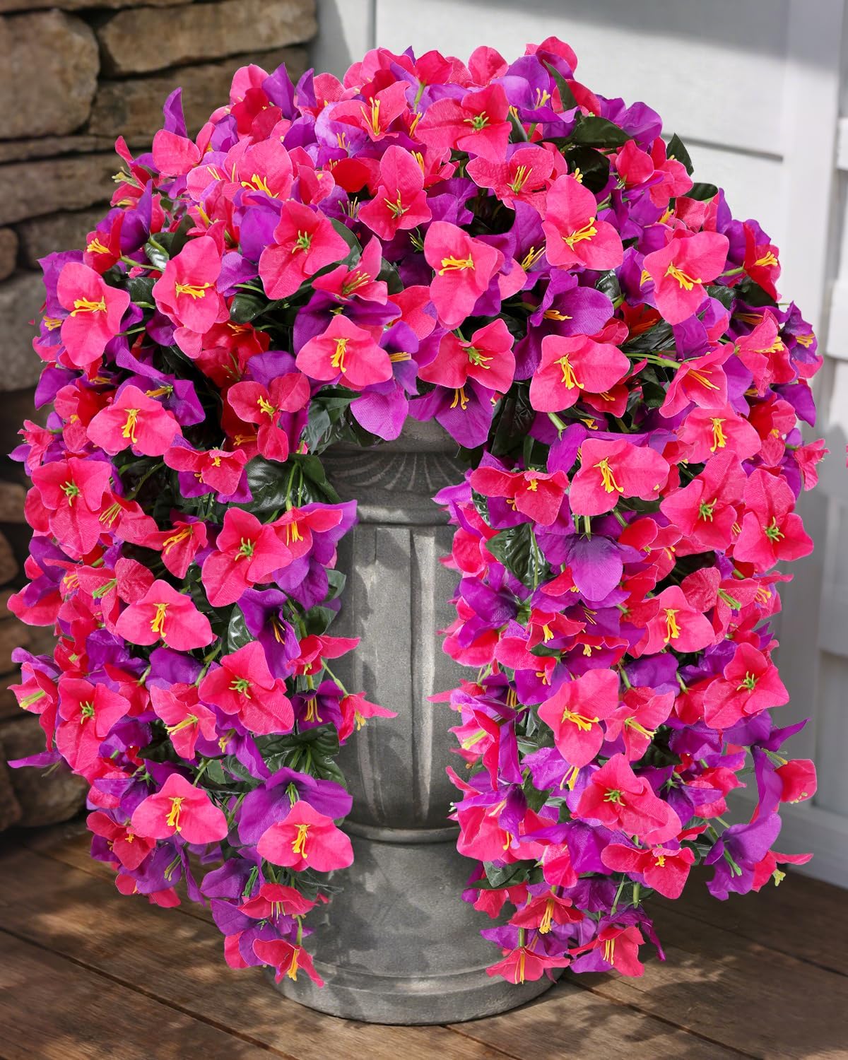Artificial Flowers for Outdoors – of UV-Resistant Artificial Bougainvillea, Realistic Silk Flowers for Front Porch, Patio, Garden, Window Boxes & Hanging Baskets (Hot Pink, 2)