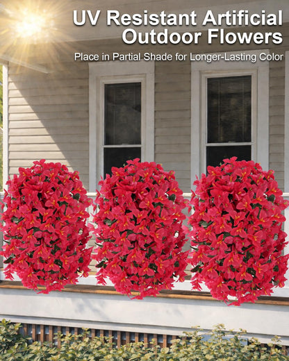 Artificial Flowers for Outdoors – of UV-Resistant Artificial Bougainvillea, Realistic Silk Flowers for Front Porch, Patio, Garden, Window Boxes & Hanging Baskets (Hot Pink, 2)