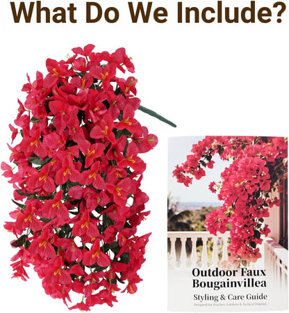 Artificial Flowers for Outdoors – of UV-Resistant Artificial Bougainvillea, Realistic Silk Flowers for Front Porch, Patio, Garden, Window Boxes & Hanging Baskets (Hot Pink, 2)