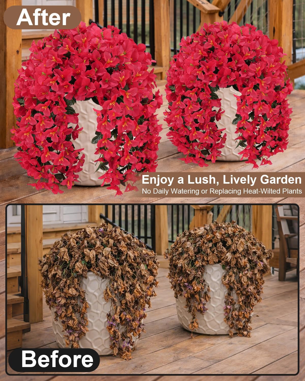 Artificial Flowers for Outdoors – of UV-Resistant Artificial Bougainvillea, Realistic Silk Flowers for Front Porch, Patio, Garden, Window Boxes & Hanging Baskets (Hot Pink, 2)