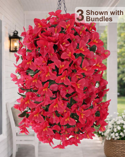 Artificial Flowers for Outdoors – of UV-Resistant Artificial Bougainvillea, Realistic Silk Flowers for Front Porch, Patio, Garden, Window Boxes & Hanging Baskets (Hot Pink, 2)