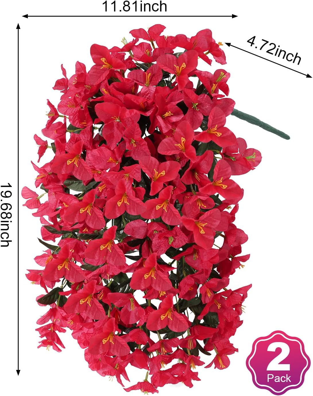Artificial Flowers for Outdoors – of UV-Resistant Artificial Bougainvillea, Realistic Silk Flowers for Front Porch, Patio, Garden, Window Boxes & Hanging Baskets (Hot Pink, 2)