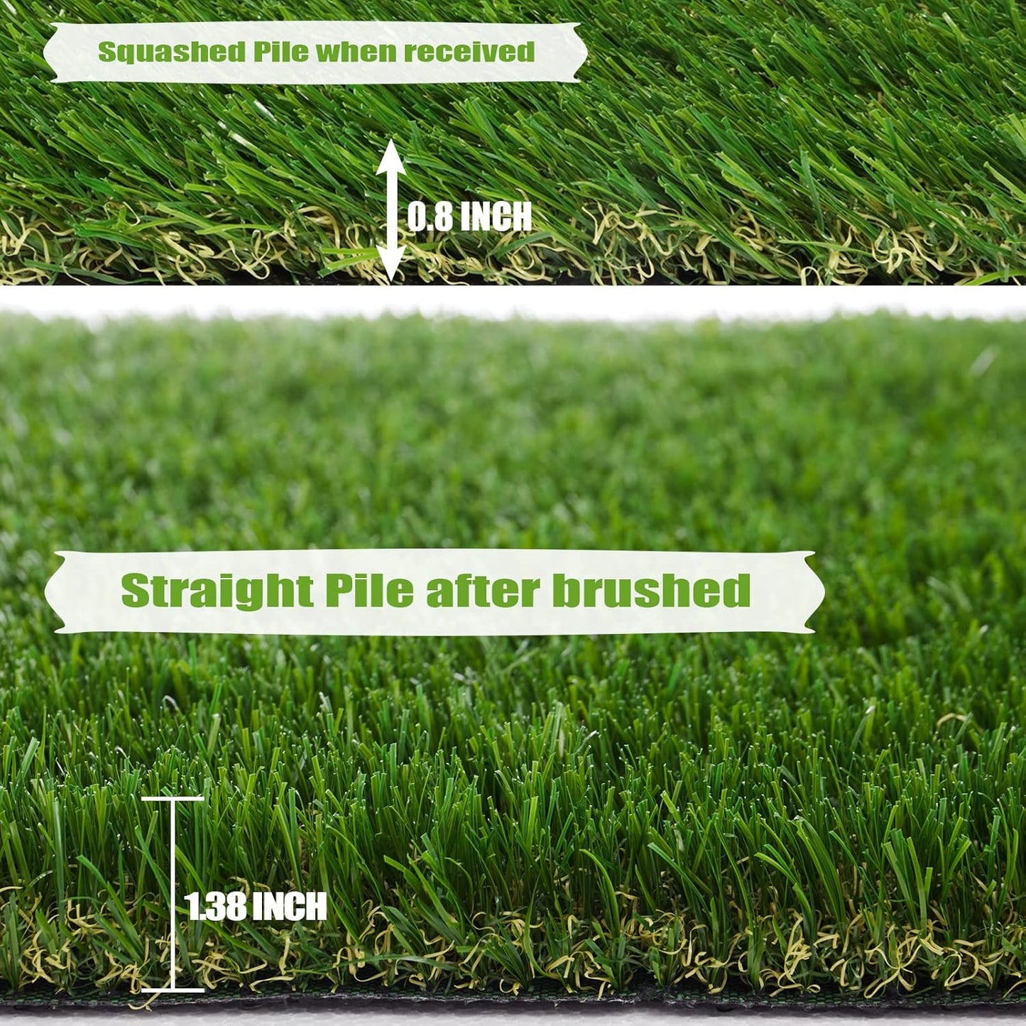 Premium Artificial Grass 4' x 6' Outdoor Rug, 1.38" Realistic Thick Turf for Garden, Yard, Fake Lawn, Dogs Synthetic Grass Mat, Rubber Backed with Drainage Holes, Customized Sizes