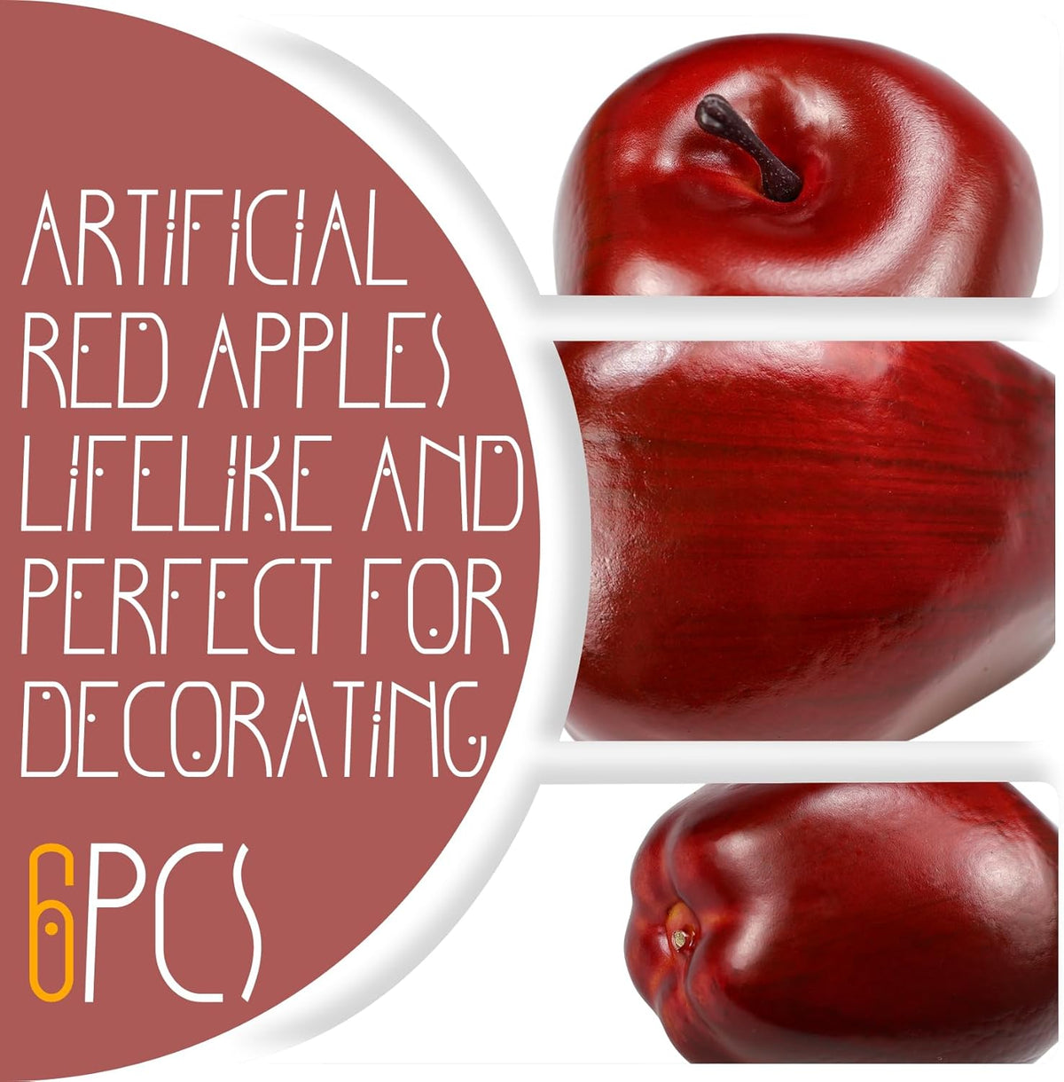 Artificial Apples Fake Fruits Red Delicious Apples for Decoration, Decorative Fruit, Faux Big Red Apple 6 Pcs