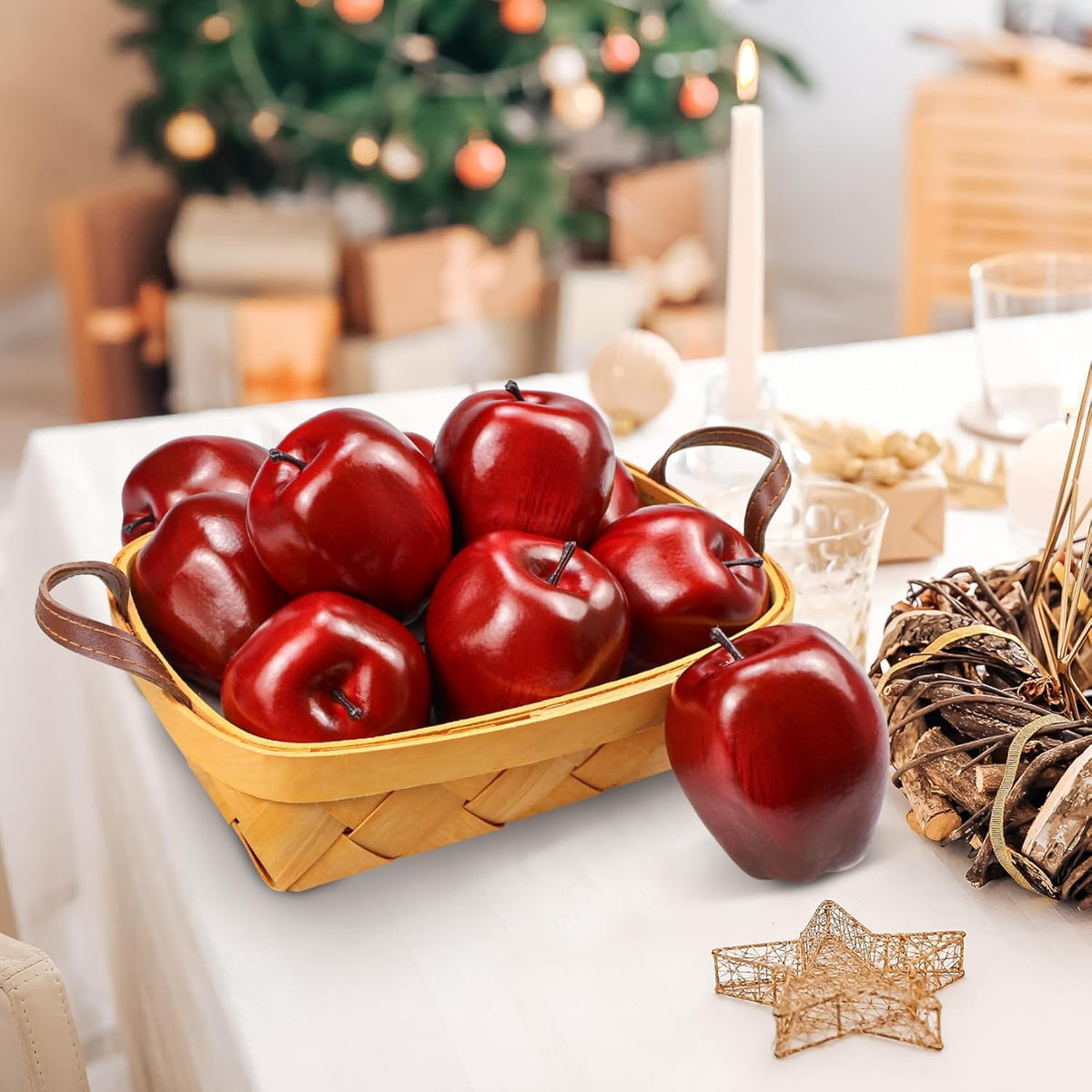 Artificial Apples Fake Fruits Red Delicious Apples for Decoration, Decorative Fruit, Faux Big Red Apple 6 Pcs
