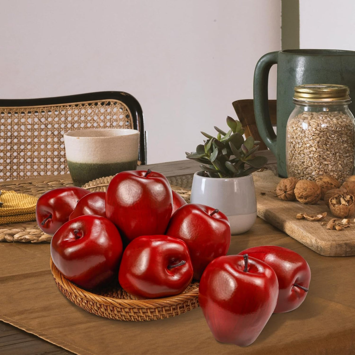 Artificial Apples Fake Fruits Red Delicious Apples for Decoration, Decorative Fruit, Faux Big Red Apple 6 Pcs