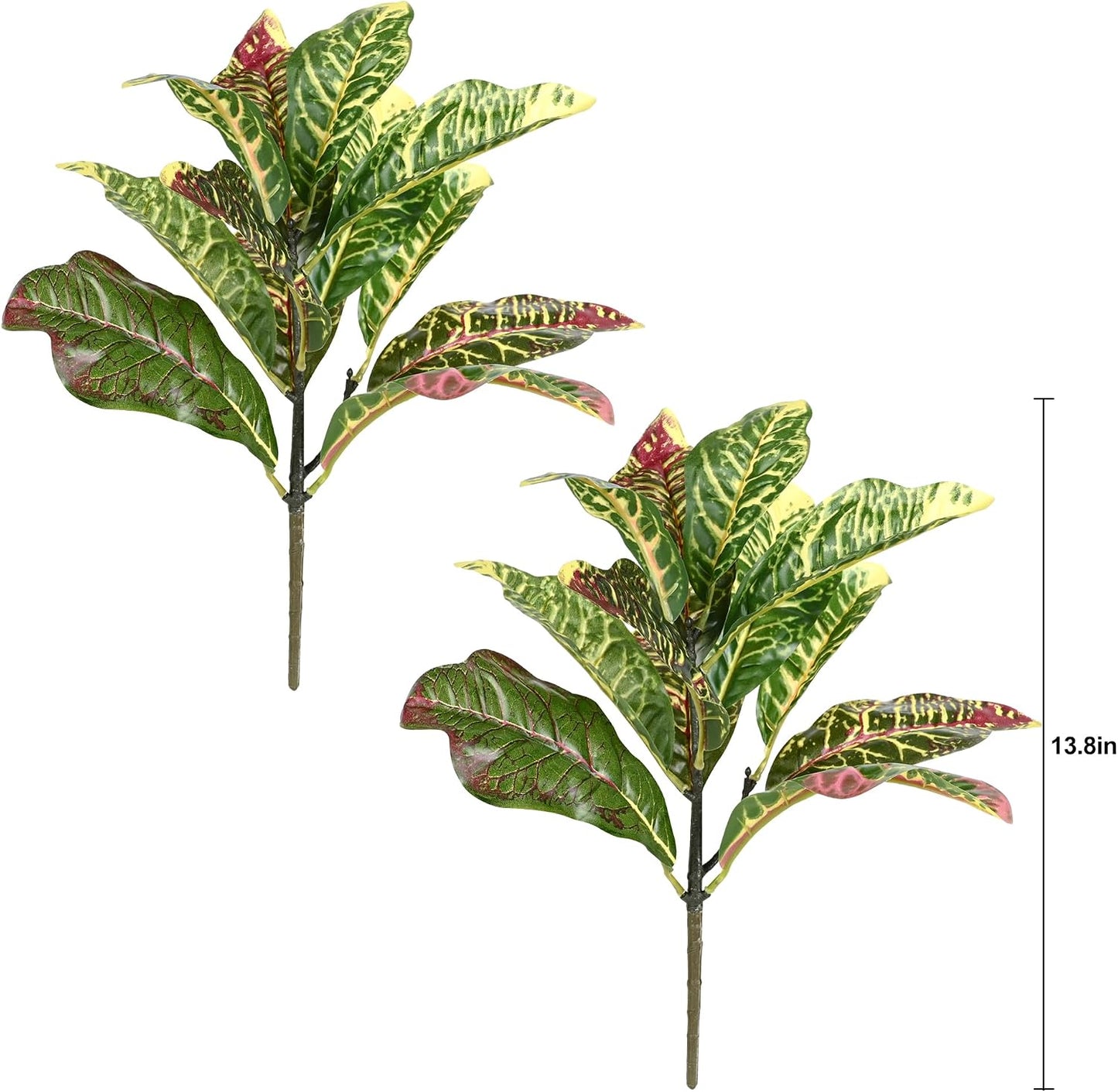 Artificial Croton Plant Leaf Branches Lifelike Tropical Houseplant Bush Stems for Home Office Decoration 2 Pack