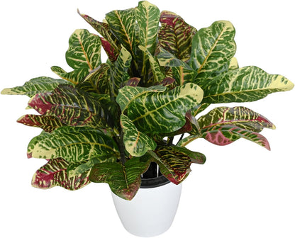 Artificial Croton Plant Leaf Branches Lifelike Tropical Houseplant Bush Stems for Home Office Decoration 2 Pack
