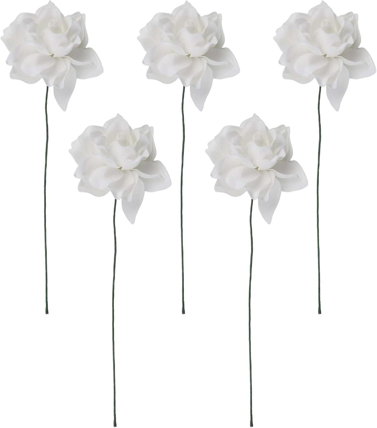 Pack of 5 EVA Artificial Gardenia Flowers, Designed for Home and Occasion Decoration, Offering Realistic Look and Flexible Stem Arrangement (White)