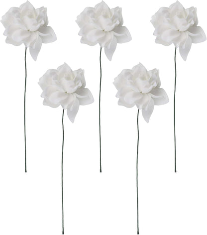 Pack of 5 EVA Artificial Gardenia Flowers, Designed for Home and Occasion Decoration, Offering Realistic Look and Flexible Stem Arrangement (White)