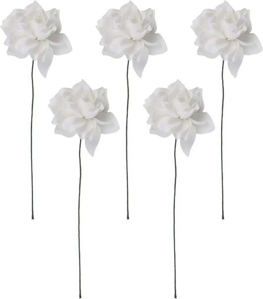 Pack of 5 EVA Artificial Gardenia Flowers, Designed for Home and Occasion Decoration, Offering Realistic Look and Flexible Stem Arrangement (White)