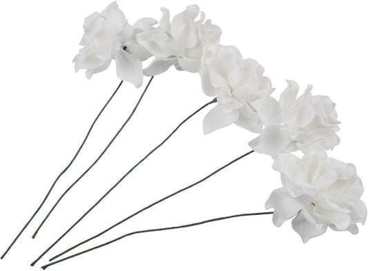 Pack of 5 EVA Artificial Gardenia Flowers, Designed for Home and Occasion Decoration, Offering Realistic Look and Flexible Stem Arrangement (White)