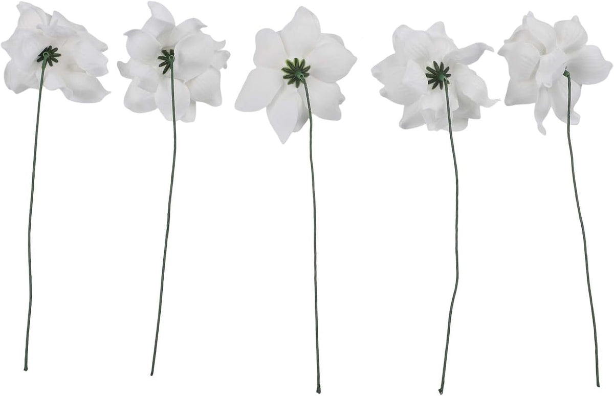 Pack of 5 EVA Artificial Gardenia Flowers, Designed for Home and Occasion Decoration, Offering Realistic Look and Flexible Stem Arrangement (White)