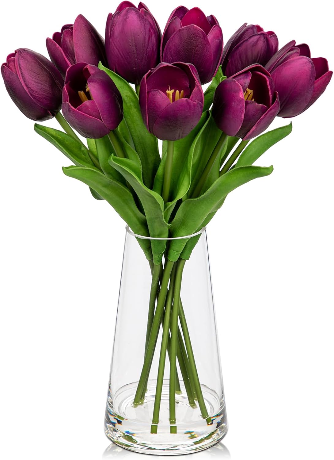 Fake Tulips Artificial Tulip Flowers in Glass Vase with Faux Water, 14.2" Real Touch Purple Tulip Flowers Décor for Table Centerpiece Home Farmhouse Resto Wedding Decoration