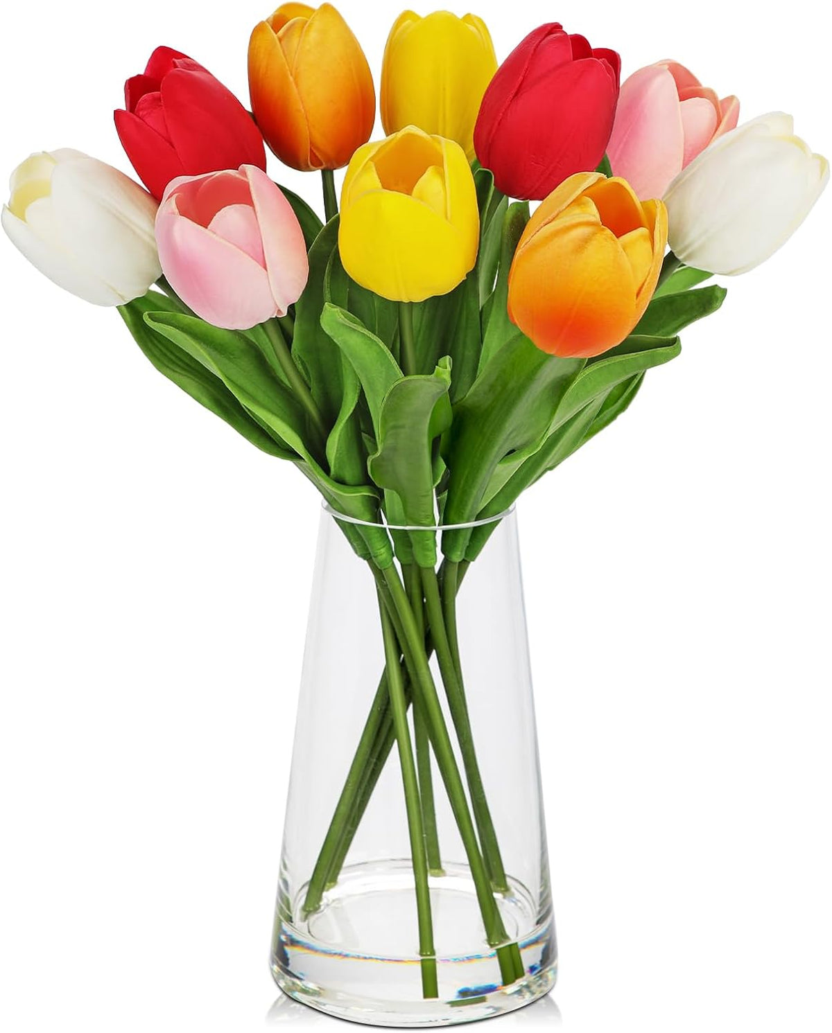 Fake Tulips Artificial Tulip Flowers in Glass Vase with Faux Water, 14.2" Real Touch Purple Tulip Flowers Décor for Table Centerpiece Home Farmhouse Resto Wedding Decoration