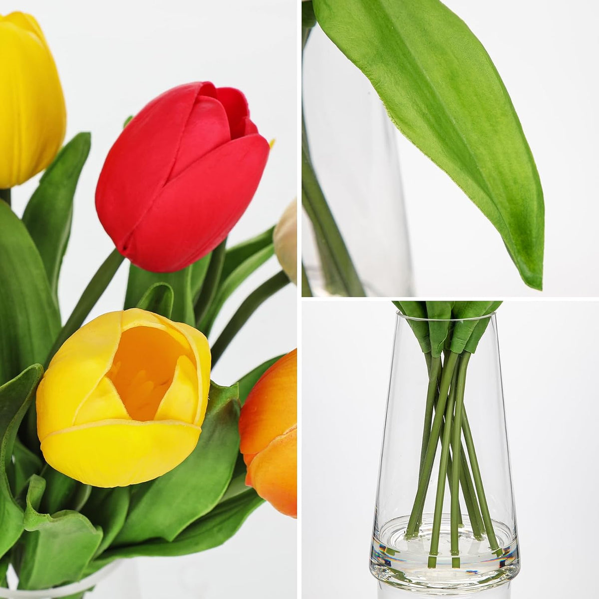 Fake Tulips Artificial Tulip Flowers in Glass Vase with Faux Water, 14.2" Real Touch Purple Tulip Flowers Décor for Table Centerpiece Home Farmhouse Resto Wedding Decoration