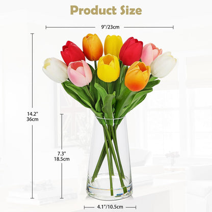 Fake Tulips Artificial Tulip Flowers in Glass Vase with Faux Water, 14.2" Real Touch Purple Tulip Flowers Décor for Table Centerpiece Home Farmhouse Resto Wedding Decoration