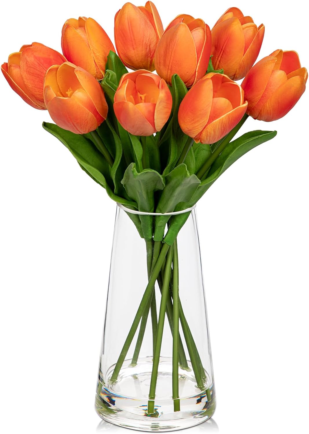 Fake Tulips Artificial Tulip Flowers in Glass Vase with Faux Water, 14.2" Real Touch Purple Tulip Flowers Décor for Table Centerpiece Home Farmhouse Resto Wedding Decoration