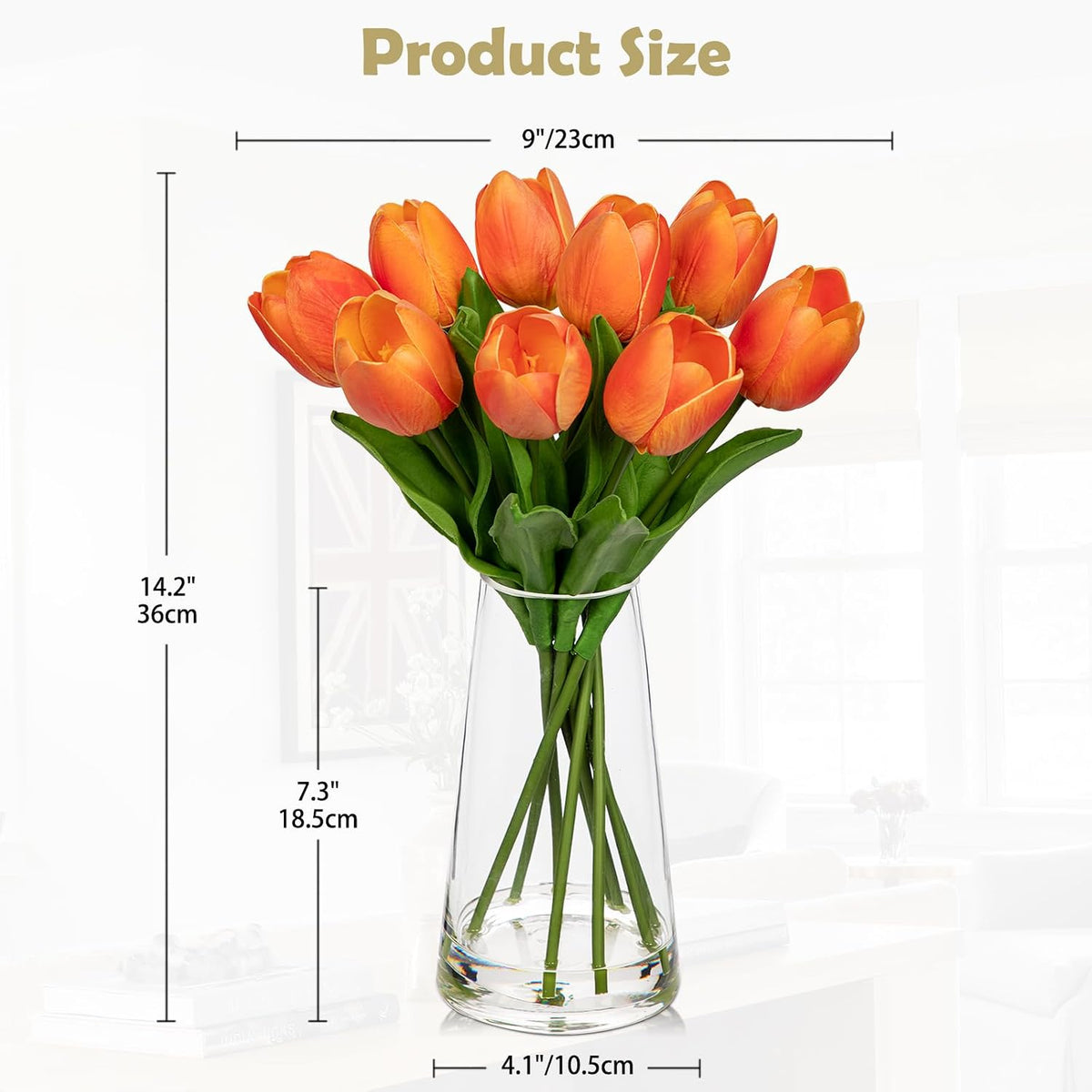 Fake Tulips Artificial Tulip Flowers in Glass Vase with Faux Water, 14.2" Real Touch Purple Tulip Flowers Décor for Table Centerpiece Home Farmhouse Resto Wedding Decoration