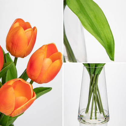 Fake Tulips Artificial Tulip Flowers in Glass Vase with Faux Water, 14.2" Real Touch Purple Tulip Flowers Décor for Table Centerpiece Home Farmhouse Resto Wedding Decoration