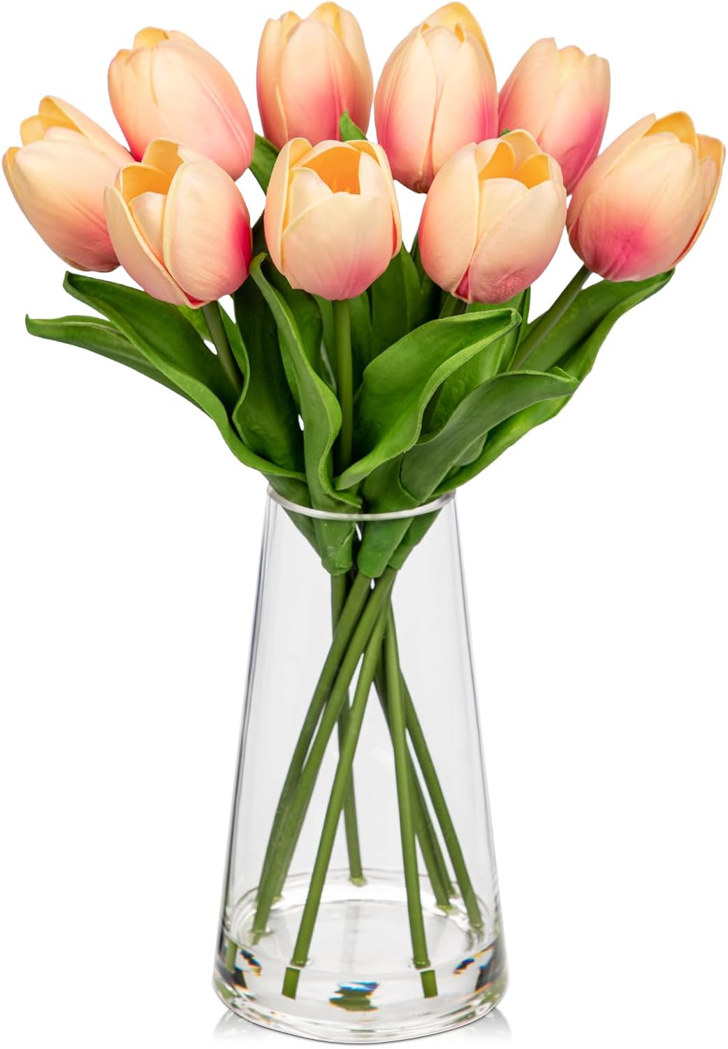 Fake Tulips Artificial Tulip Flowers in Glass Vase with Faux Water, 14.2" Real Touch Purple Tulip Flowers Décor for Table Centerpiece Home Farmhouse Resto Wedding Decoration
