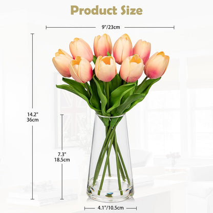 Fake Tulips Artificial Tulip Flowers in Glass Vase with Faux Water, 14.2" Real Touch Purple Tulip Flowers Décor for Table Centerpiece Home Farmhouse Resto Wedding Decoration