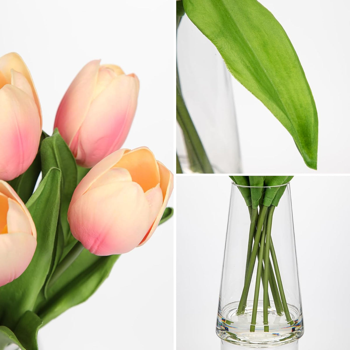 Fake Tulips Artificial Tulip Flowers in Glass Vase with Faux Water, 14.2" Real Touch Purple Tulip Flowers Décor for Table Centerpiece Home Farmhouse Resto Wedding Decoration