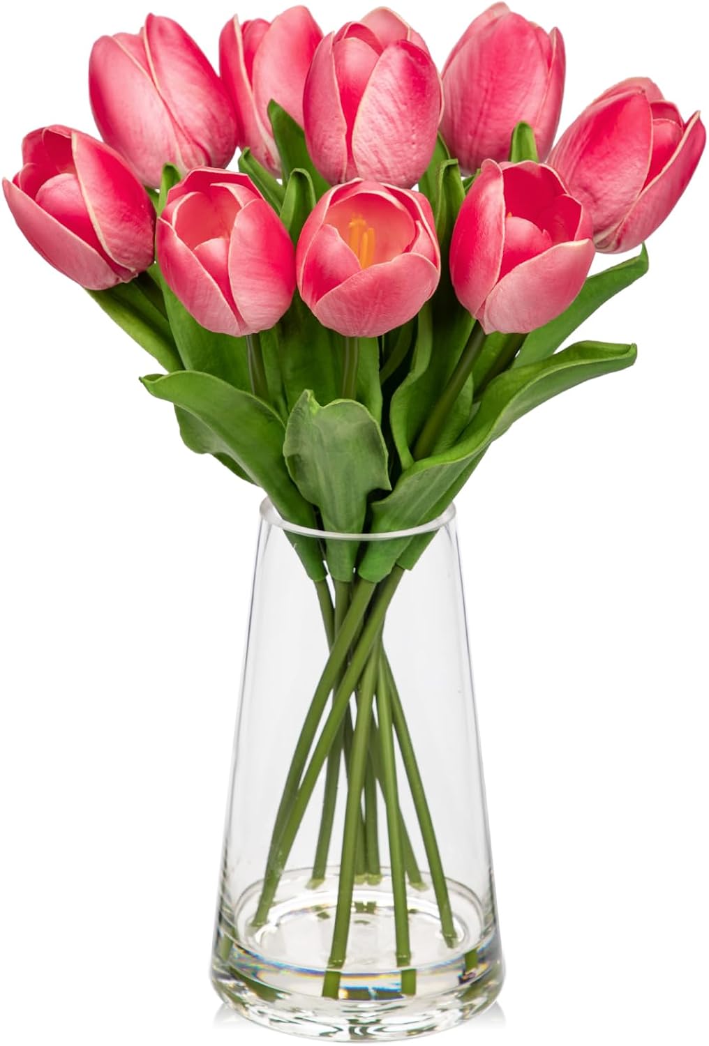 Fake Tulips Artificial Tulip Flowers in Glass Vase with Faux Water, 14.2" Real Touch Purple Tulip Flowers Décor for Table Centerpiece Home Farmhouse Resto Wedding Decoration